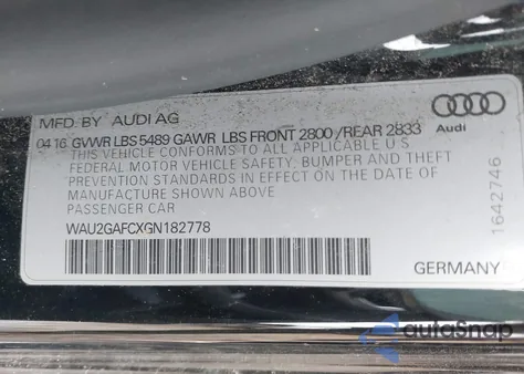 2016 Audi A7 3.0T Premium Plus from USA, damaged, VIN WAU2GAFCXGN182778